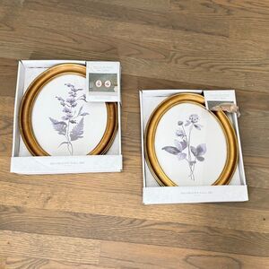 Belle Maison 10" x 12" Pair of Oval Purple Floral Wall Art Gold Frame